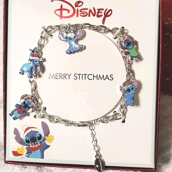 Disney Stitch Merry Stitchmas Holiday Silver Plated Adjustable Charm Bracelet - Picture 2 of 2